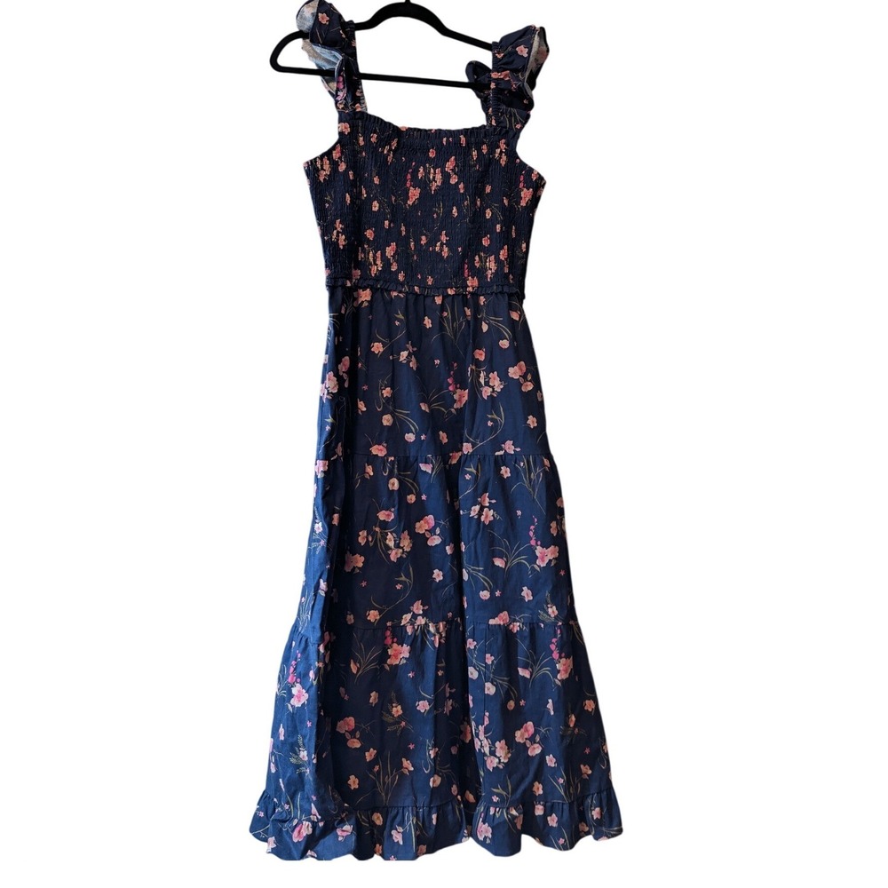 Chelsea 28 Women‎ Floral Smocked Maxi Dress Large Blue Pink